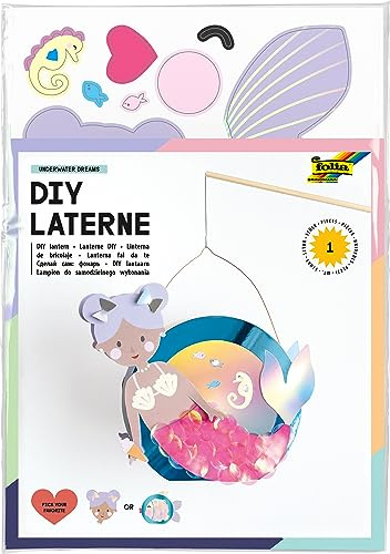 folia 94201 - Kit de bricolage lanterne UNDERWATER DREAMS, env. 10 x 23 x 33 cm - matériel de bricolage pour une lanterne, à décorer en sirène ou poisson-globe