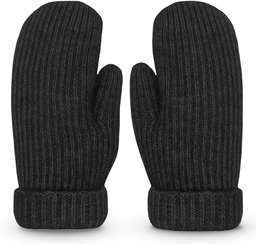 Whiteleopard Men's Winter Gloves Warm Lining Elastic Cuff - Knit Stretchy Cold Weather Warm Knit Thick Gloves Mittens. (black, Medium)