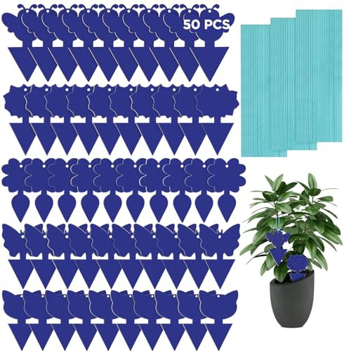 KIKISML 50Pcs Anti Moucheron Plante, Bleu Pièges à Insectes Double Face Attrape Mouche avec Liens Torsadés Plantes de Balcon et de Jardin-Bleu