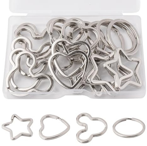 FRUHLING 20 Stück Schlüsselringe set Flache Schlüsselringe Split Ring Metall Schlüsselring Schlüsselanhänger Ringe Silber für Schlüssel und Handwerk (4 Formen)