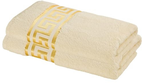 Belle Arti Premium Mäander Handtücher Duschtücher Gästetücher Flauschige Frottee Baumwolle (beige, 2er Set - 100 x 150 cm)