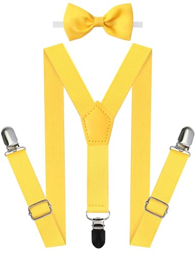 A&J DESIGN Yellow Suspenders for Kids Yellow Bow Tie Boys and Girls Toddler Suspender and Bowtie Set Child Youth 30 Inches