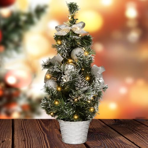 Mini julgran, 40 cm liten gran, mini julgransbelysning, konstgjord jul, dekorerad konstgjord julgran med belysning bordsdekoration, juldekoration, hem, kontor (B)