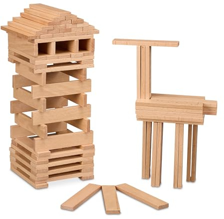 Relaxdays Bloques de Madera Niños, Pack de 100, Piezas Construcción Infantiles, 12 x 2,5 x 0,7 cm, Desde 3 Años, Natural