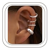 Finrezio 3/4 Piezas Ear Cuffs Pendientes Oreja Sin Agujero para Mujer Clip Cartílago Pendientes Falsos Chapados Oro Juego