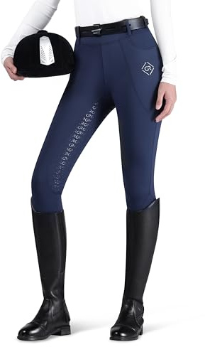 GemRebel Pantalones de equitación de asiento completo para mujer, pantalones ecuestres de silicona antideslizante, pantalones de equitación de cintura alta con bolsillos