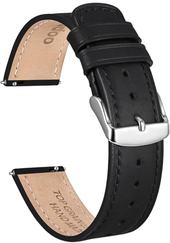 Ayadoo 22mm Correa de reloj de cuero genuino negro, correas de reloj de liberación rápida