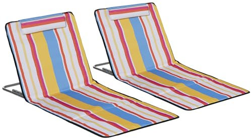 Outsunny 2er Set Sonnenliege klappbar Strandliegen Strandstuhl mit Verstellbarer Rückenlehne Kopfkissen Tragetasche leicht tragbar Strandmatte, Outdoor Sonnenmatte für Garten, Pool 124 x 53 cm