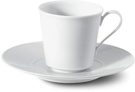 KPM Berlin URANIA Kaffeetasse komplett, Obertasse + Untertasse aus Porzellan, Bauhaus-Tasse mit Untertasse, 0,15l handmade, weiß