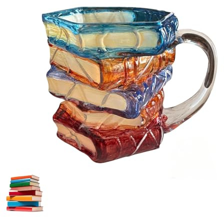 TMEEIHNSS Painted Book Mug for Women Book Lovers - Heat-Resistant Borosilicate Glass Coffee Tumbler with Hand-Painted Design, 11oz Cool Funny Bookish Cup (1PCS)