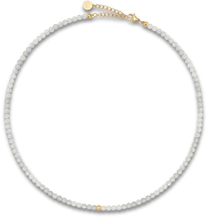 Pärlhalsband för dam av äkta fasetterade naturstenar 4 mm | Justerbart ädelstenshalsband med 18K guldplätering (40–45 cm) | Vattentåligt boho-halsband