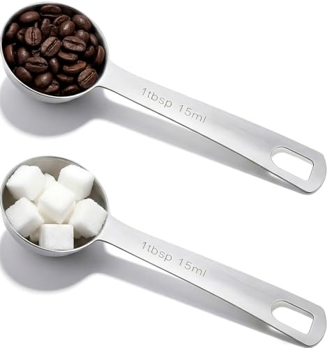 2PCS Table Spoon Measuring Scoop, Stainless Steel Tablespoon Measure Short Design, Precise Cooking Baking Spices Measurement (Silver, 15ml)