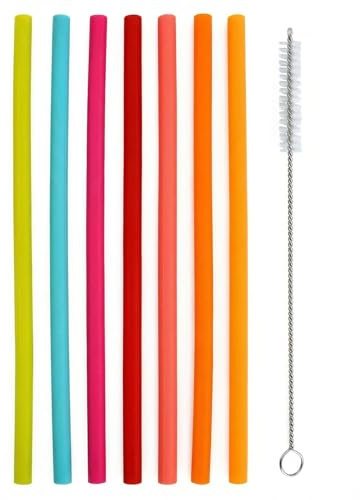 KAKFEL Cannucce in Silicone Riutilizzabili, Set da 6 Pezzi con Spazzola Pulizia. Senza BPA, Lavabili in Lavastoviglie per Bambini, Adulti, Cocktail & Smoothie.
