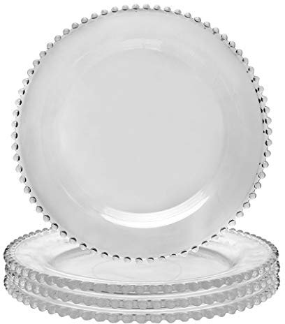 Set of Four Bella Perle Glass Dinner Plates with Beaded Edge Alfresco Dining Tableware - 26.5cm