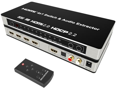 KAGO HDMI Audio Extractor Splitter,HDMI Switch 4 in 1 Out,4K 60Hz 5.1/2.0CH ARC/eARC Home Theater AV,RCA Optical Output for Soundbar Xbox PS5 TV Dolby Atmos DTS HDCP2.2 HDR