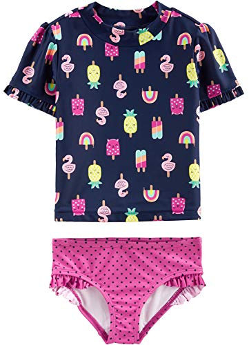 Simple Joys by Carter's Baby-Mädchen 2-Piece Assorted Rashguard Rash-Guard-Set, Marineblau EIS Am Stiel/Rosa Punkte, 5 Jahre