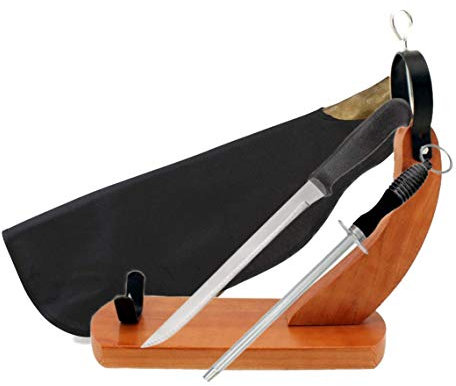 Porta Prosciutto Crudo in Gondola Tavolo + Coltello da Taglio + Affilacoltelli + Copri Prosciutto + Economico