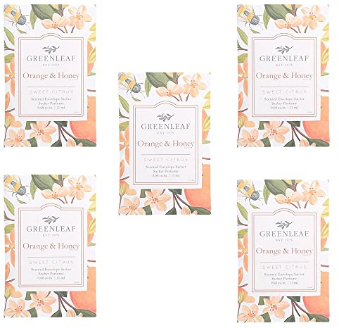 5x Greenleaf - ORANGE e HONEY - Sacchetto Profumato per Cassetti - Pacchetto da 5 sacchetti 9 x 6 cm - Fragranze e profumi per la casa