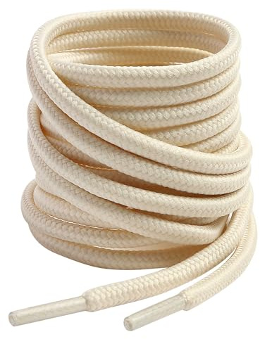 VSUDO 140 cm Round Cream White Boot Laces, 4mm Diameter Shoe Laces for Boots, Heavy Duty Outdoor Work & Hiking Shoelaces for Men or Women (1 Pair-Cream White-140cm)