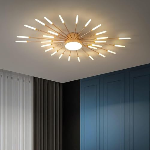minifair Plafonnier LED moderne 28 + 1 têtes plafonnier semi-encastré lustres dorés éclairage de plafond pour chambre salon cuisine salle à manger restaurant