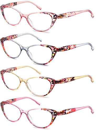 HEEYYOK Reading Glasses Womens Blue Light Blocking Cat Eye Readers Glasses +2.50 Floral/Flower Pattern Stylish Lightweight Frame 4 Pack