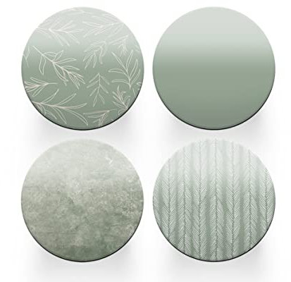 Lot de 4 sous-verres ronds vert sauge – Motif floral Ferme Femmes Ensemble Thème Maison Chaleur Cercle Boissons Cuisine Décoration Cadeau #80205