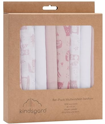 kindsgard Mullwindeln „bovbov“ – Rosa – 8er-Pack aus 100% Baumwolle – extra saugfähig, weich & atmungsaktiv – Spucktücher & Alltagshelfer – unisex Baby Basics – ideal für Neugeborene & unterwegs