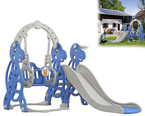 Aufun Tobogán infantil 4 en 1, parque infantil con canasta de baloncesto, tobogán extralargo, columpio, tobogán para bebés fácil de colocar para interiores y exteriores, patio trasero (175 x 145 x 120
