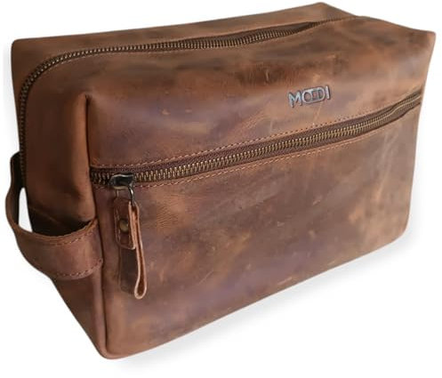 MODDI® Kulturbeutel Herren Leder – XL Vintage Kosmetiktasche aus echtem Leder – Handgefertigte Toilettentasche für Reisen & Alltag, Unisex für Damen & Herren