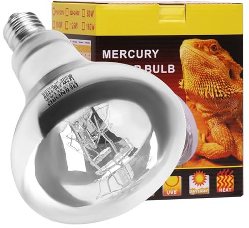 DERNORD UVA UVB Wärmelampe Schildkröte - 125W UV Solar Licht Lampe für Reptilien Gecko Bartagamen Terrarium Strahler Vollspektrum Tageslichtlampe E27 Fassung