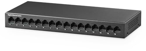 YuLinca 16 Port Gigabit Ethernet Switch, 16 x 100/1000Mbps Ports, Unmanaged Fanless Pluy and Play Gigabit Network Switch