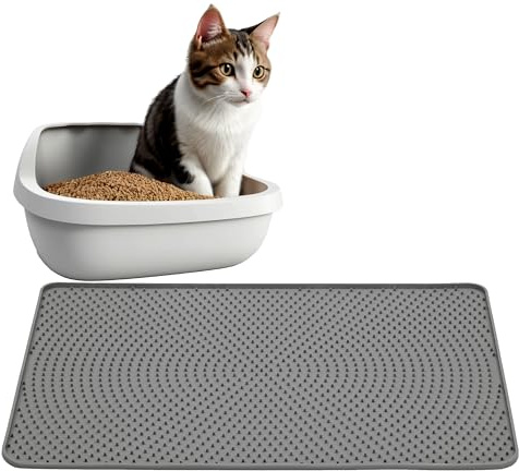 PAWS CARE - Tappetino Lettiera Gatto in Silicone Antiscivolo 50x38 cm, Grigio, a Strati Separati Facile da Pulire, Senza Cattivi Odori