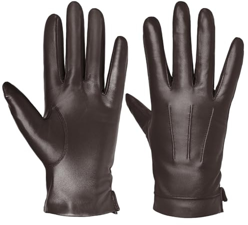 Harssidanzar Guanti da uomo in pelle foderati in cashmere caldi e touchscreen SM052EU,Marrone,Taglia XL