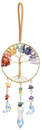 CrystalTears Chakra Crystal Tree Life Hanging Ornament Handmade 7 Chakra Healing Crystal Gemstone Glass Suncatcher for Home Garden Window Wall Decoration Gifts for Women Men Friends