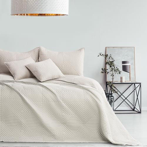 RESTILO Tagesdecke 220x240 cm Creme Hellbeige Bettüberwürf zweiseitig Ultrasonic Steppung Polyester Softa