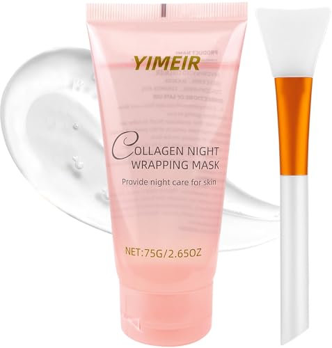 Collagen Night Wrapping Mask, Collagen Face Mask Overnight Peel-Off, Korean Skin Care, Deep Hydration, Reduces Sagging & Dullness, Improves Skin Elasticity for Glowing Skin 75ml (Brush Included)