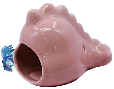 AnRui Ceramic Aquarium Decoration Cute Seahorse Betta Fish Tank Accessories Decor Hideout Cave Ornament for Small Medium Fish, Shrimp, Goldfish and Reptiles (Pink)