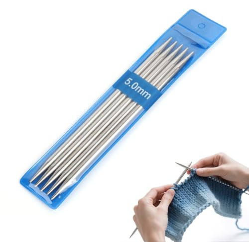 Coopay Set di 5 Ferri da Maglia 5,0mm a Doppia Punta, Lunghezza 15cm Ferri da Maglia in Acciaio Inossidabile per Calzini, Sciarpe, Cappelli, Maglioni, per Principianti & Professionisti