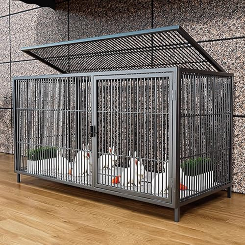 Rymligt Kaninhus Med Automatisk Lås, 2cm Krypterad Fyrkantig Rörram, Stort Takfönster, Robust Bur För Fjäderfän Och Små Djur, Kycklinghus Inomhus/utomhus(Black,120 * 50 * 60cm)
