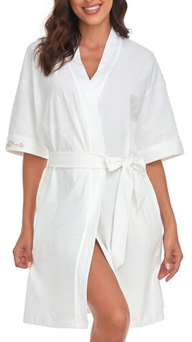 COLORFULLEAF Peignoir 100 % coton pour femme - Léger - Court - Pour sauna - Kimono doux - Vêtement de nuit