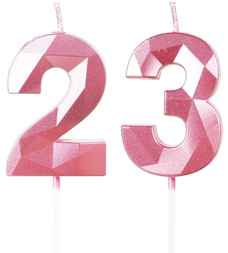 Yiran Pink 23rd Birthday Candles, Number 23 Happy Birthday Candles, Pink Cake Topper Decorations for Birthday Party, Wedding Anniversary Celebration Supply for Girls Women