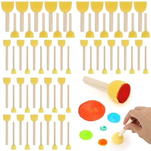60 Pcs Round Sponge Brushes,Paint Sponges for Kids,Sponge Stippler Painting Tools,Round Sponges Brush Set,Painting Foam Paint Brush Set,Washable Foam Paint Brushes for Arts and Crafts DIY Kid(4 Sizes)