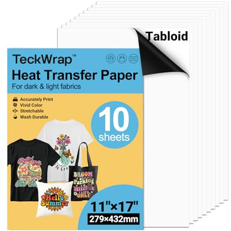 TECKWRAP Printable Heat Transfer Paper for T-Shirts 10 Sheets, 11 X 17 Printable Heat Transfer Vinyl for Inkjet Printer, Iron on Transfer Paper for Light and Dark Fabric (Matte)