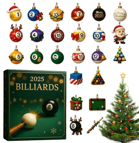 Biljard adventskalender för adventskalender - samlarobjekt platt akryl | 24-dagars nedräkningskalender biljard tema ornament | för vänner familj spelare fans träd