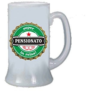 Regali Pazza idea Boccale Birra Decorato Uomo - 500ml - Vetro Resistente - Stile Moderno - Perfetto per Pensionati