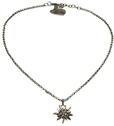 Alpenflüstern Traditional bavarian necklace with rhinestone Edelweiss small, Ladies costume jewelry, traditional german pendant necklace for Dirndl, Oktoberfest (antique silver colored)