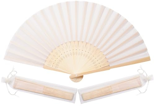 Sepwedd 50pcs Cream-Coloured Imitated Silk Fabric Fan