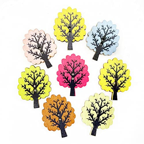 Norinoya 50PCS Tree Buttons for Sewing DIY Craft Wooden Buttons for Sewing Knitting DIY Kids Painting Children Handmade Ornament(24*30mm)