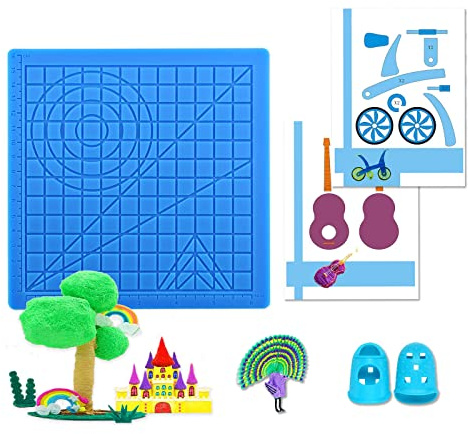 3D Druckstift Silikon Design Matte, 3D Stifte Zeichenwerkzeuge mit 2 Silikon Fingerkappen, 3D Stift Zeichnen Multi Vorlagen Matte für Anfänger und Kinder