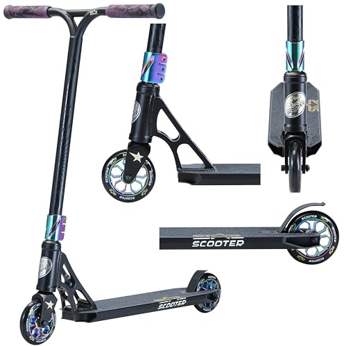 STAR SCOOTER Patinete de Acrobacias Profesional Patineta Freestyle Stunt Scooter para niños y niñas a Partir de 8 años | 110 mm Edición Pro HIC | Negro Cromo